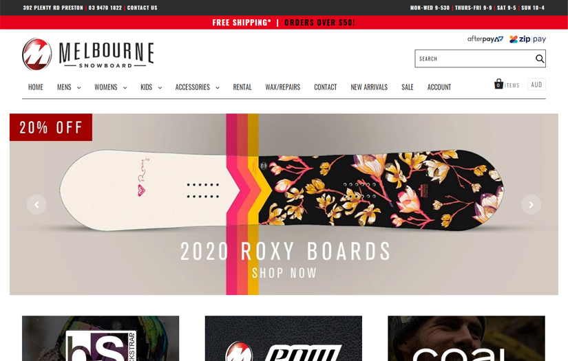 Melbourne Snow Board Website design and development screenshot 1